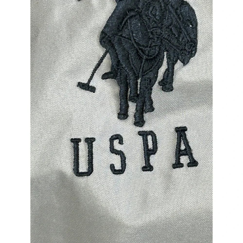 USPA Polo Coat Mens Size Large Fleece Lined Zip‎ Up Jacket Gray Logo